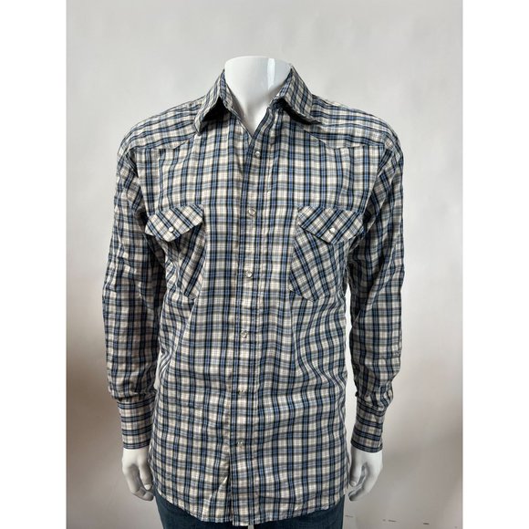 Coyote Mood Pearl Snap Western Shirt  LT Blue  Plaid 65% Polyester 35% Cotton - Picture 11 of 16